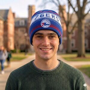 NBA Philadelphia 76ers Beanie Mens Zephyr OSFM Blue New Striped Knit Hat Logo